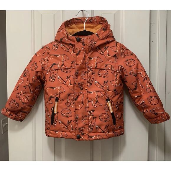 Cat & Jack Toddler Zip Up Winter 3-In-1 Windbreaker Jacket Orange Animals 2T - Picture 2 of 14